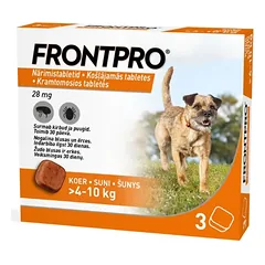 Frontpro 28 mg Kramtomosios tabletės nuo erkių ir blusų šunims >4-10 kg N1