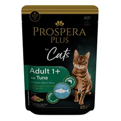 Prospera Plus Adult 1+ Mix visavertis šlapias maistas katėms su tunu, vištiena, jautiena ir ėriena, 12 x 85 g — 2 nuotrauka