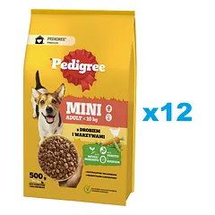 PEDIGREE Adult Mini 12x500 g su paukštiena ir daržovėmis sausas visavertis ėdalas suaugusiems mažų veislių šunims