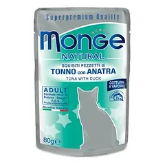 Monge Natural konservai suaugusioms katėms su tunu ir antiena 12x80g