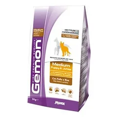 Gemon Dog Medium Puppy & Junior su vištiena ir ryžiais sausas maistas vidutinių veislių šuniukams, 3 kg