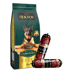 HEKTOR BALANCED Adult 15kg + Premium Hektor šunų ėdalas jautienos batonas 2x900g NEMOKAMAI