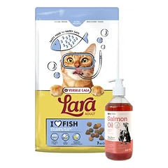 VERSELE-LAGA Lara Adult Salmon 7kg - Suaugusių kačių ėdalas su lašiša + LAB V Lašišų aliejus šunims ir katėms 500ml