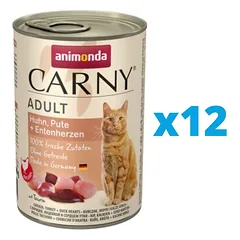 ANIMONDA Carny Adult rinkinys  vištiena, kalakutiena ir ančiukų širdelės 12 x 400 g