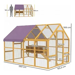 Vištidė, Su 5,2 m² bėgimo taku ir inkilu, 280 × 185,5 × 188 cm — 3 nuotrauka