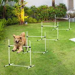 Agility rinkinys šunims, 4 komplektai, reguliuojamo aukščio barjerai, su nešiojimo krepšiu, baltas — 2 nuotrauka