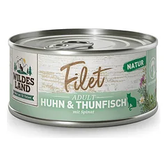 WILDES LAND Filet konservai katėms su vištiena, tunu ir špinatais 80 g nuotrauka