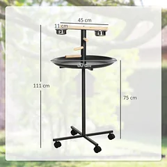 Papūgų stovas su ratukais ir 4 laktomis, pilkas, Ø 60 x 111 cm — 3 nuotrauka