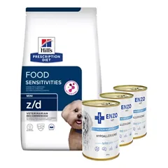HILL'S PD Prescription Diet Canine z/d Food Sensitivities Mini 1kg + ENZO VET Hipoalerginė dieta su kalakutiena šunims 3x400g