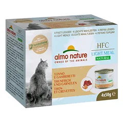 Almo Nature HFC Natural Light Meal Mega Pack tunas su krevetėmis suaugusioms katėms, 4×50 g