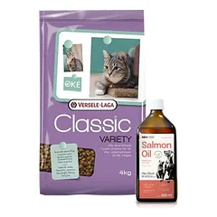 VERSELE-LAGA Classic Cat Variety 4kg + Lab-V 100% lašišų aliejus įvairaus amžiaus šunims ir katėms 500ml šalto spaudimo