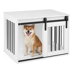 GIANTEX Hundekäfig-Möbel,Holz & Metall,Schiebetür,Beistelltisch,Wohnzimmer.