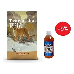 Taste of the Wild Canyon River Cat 2kg + LAB V Lašišų aliejus šunims ir katėms 250ml