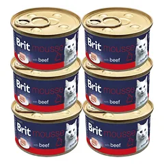BRIT Premium by Nature Cat Mousse with Beef 6x85 g jautienos tyrė, drėgnas kačių maistas