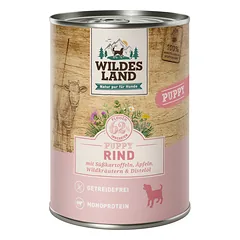 WILDES LAND Puppy beef begrūdžiai konservai šuniukams su jautiena ir batatais, 400 g