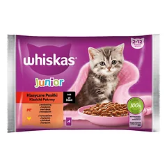 WHISKAS Junior Klasikiniai patiekalai Vištiena ir jautiena padaže 4x85g