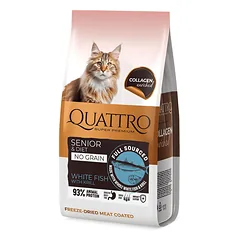 Quattro Senior & Diet White Fish Collagen sausas maistas katėms, papildytas kolagenu