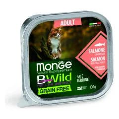 Monge BWILD Cat begrūdis drėgnas maistas katėms su lašiša ir daržovėmis, 100 g