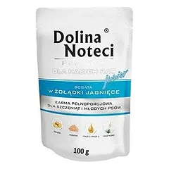 Dolina Noteci PREMIUM mažoms veislėms JUNIOR su ėriukų skrandukais paketėlis 100g