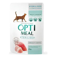 OPTIMEAL™ konservuotas pašaras sterilizuotoms katėms su kalakutiena ir vištiena 12x0.085 kg