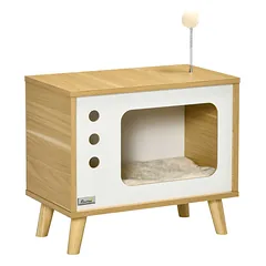 Kačių namelis PawHut 50x28x43cm., šviesiai rudos/baltos spalvos