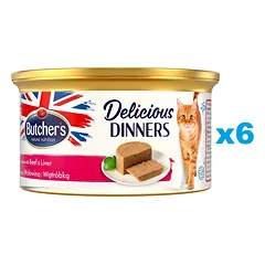 BUTCHER'S Classic Delicious Dinners konservai su kepenimis ir jautiena 85 g x 6