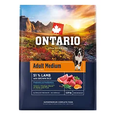 Ontario Adult Medium Lamb & Brown Rice sausas maistas suaugusiems vidutinių veislių šunims su ėriena ir rudaisiais ryžiais, 2,25 kg