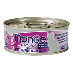 Monge Natural Adult Tuna with Chicken & Beef konservai katėms drebučiuose