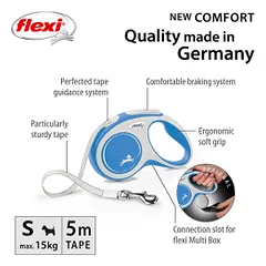 Flexi New Comfort Tape juostinis, žydras pavadėlis šunims, S, 5 m — 2 nuotrauka