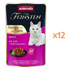 ANIMONDA Vom Feinsten Fines mit Filets Suaugusiems Jautiena ir vištienos filė 12x85g drėgnas maistas katėms
