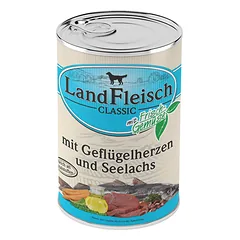 Landfleisch konservai šunims, paukšt. širdys+menkė, 400g