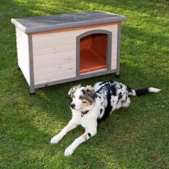 Trixie Natura ekonomiškas rinkinys: šunų būda Classic su plokščiu stogu ir izoliacija, Dydis M - L: B 104 x T 68 x H 72 cm, pilka — 3 nuotrauka