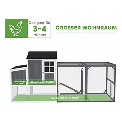 Vištidė su voljeru 3-4 vištoms, 3 dalių lizdavietė, 1,9 m² plotas, kėnio mediena, pilka — 4 nuotrauka