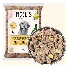 FIDELIS šaldytas BARF maistas šunims su vištiena, ryžiais, cukinijomis ir mangais (500 g)