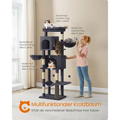 Katės draskyklė su dviem urvais, 175 cm, tamsiai pilka — 2 nuotrauka