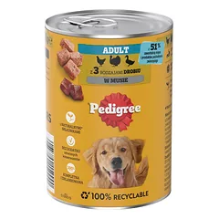 PEDIGREE Adult 6 x 400 g skardinės visavertės drėgnosios ėdalos suaugusiems šunims su 3 rūšių paukštiena padaže