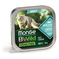 Monge Bwild Adult Codfish With Vegetables begrūdis drėgnas pašaras suaugusioms katėms su menke ir daržovėmis, 100 g