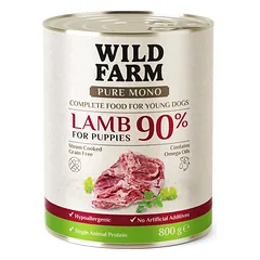 WILD FARM PURE MONO Ėriukų šuniukų 800 g vienos rūšies baltymų šunų maistas
