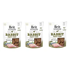 BRIT Jerky Snack Triušių mėsos monetos su mėlynėmis 3x80g
