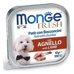 Monge Fresh paštetas šunims su ėrienos gabalėliais 100g, 100 g parduotuvėje petbaze.lt