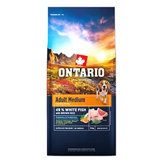 Ontario Adult Medium Fish & Brown Rice sausas maistas vidutinio dydžio šunims su žuvimi ir rudais ryžiais, 12 kg