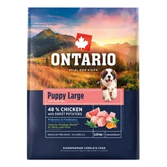 Šuniukų ėdalas – Ontario Puppy and Junior Large, vištiena ir saldžiosios bulvės, 2,25 kg