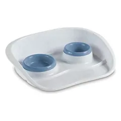 Stefanplast SET DINNER neslystanti lėkštė su nerūdijančio plieno dubenėliais šunims ir katėms, nordik.mėlynas/baltas, 2x 0.75 l