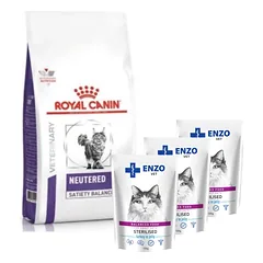 ROYAL CANIN Neutered Satiety Balance 12kg + ENZO VET Sterilizuota dieta sterilizuotoms katėms su kalakutiena želė 3x100g