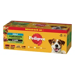 PEDIGREE Adult „Wybór Smaków“ su daržovėmis, 120x100 g maišeliai – visavertis šlapias maistas suaugusiems šunims: su jautienos ir ėrienos mišiniu, su jautienos ir kepenėlių mišiniu, su vištiena, su kalakutiena, padaže + 40 maišelių NEMOKAMAI