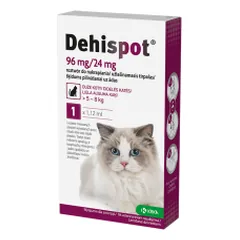 Dehispot užlašinamasis tirpalas nuo kirminų ir kaspinuočių didelėms katėms, 96 mg/24 mg