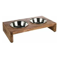 Flamingo Feeding and drinking bowl Duo Kato Rectangle Silver & Brown 2x350 ml 13 cm