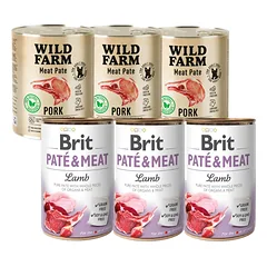 BRIT PATE & MEAT LAMB 3x800g + WILD FARM Pate Pork 3x800g
