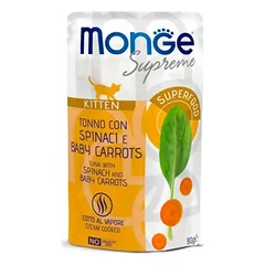 Konservai katėms MONGE SUPREME M06835 Tuna with spinach and baby carrots Kitten 80g