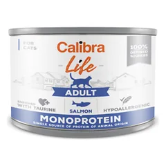 CALIBRA Cat Life can Adult Salmon begrūdžiai vieno baltymo konservai suaugusioms katėms su lašiša, 200 g